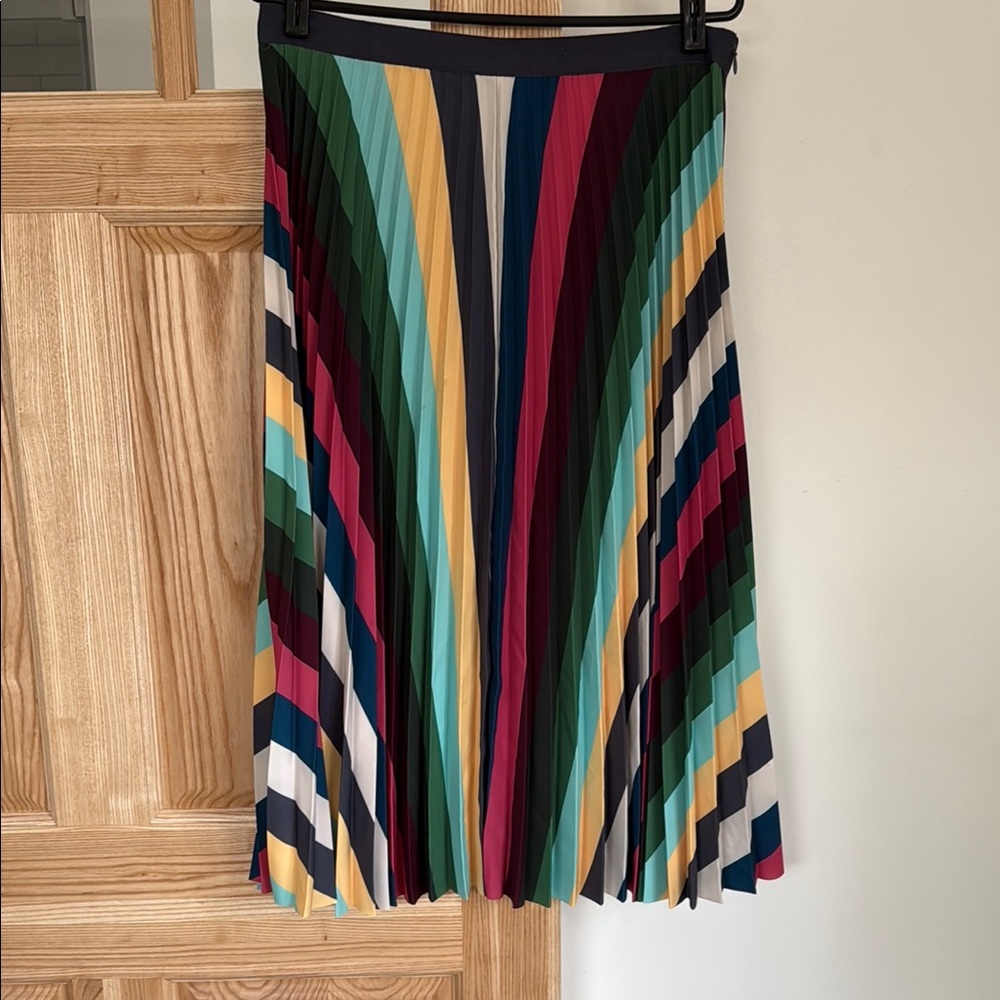 Jigsaw Blue and Pink Midi A-Line Pleated Skirt